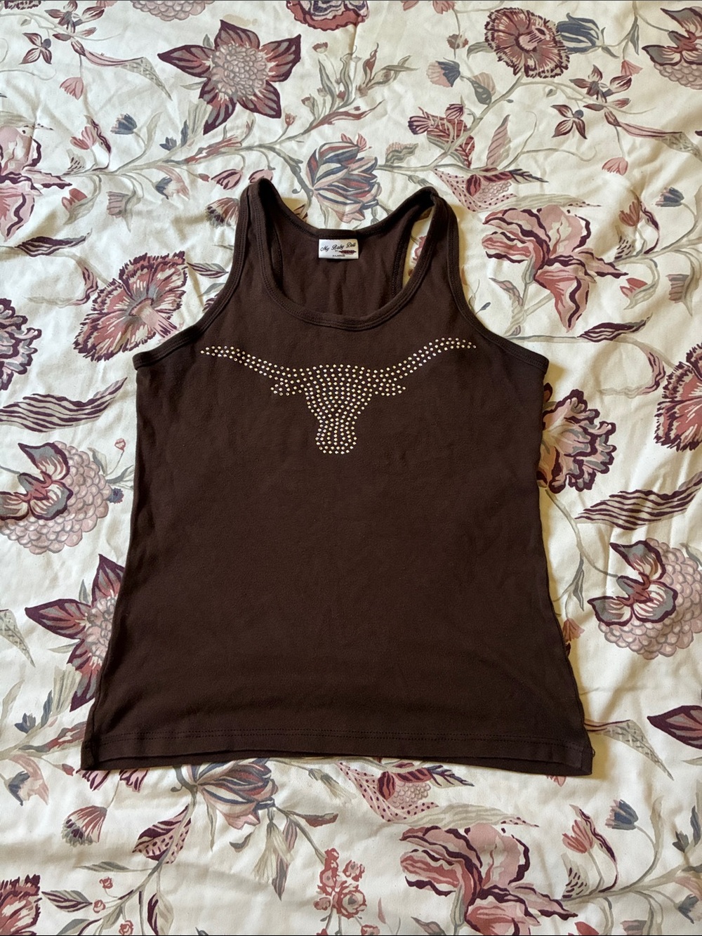 Jensen Brown Tank Top with Studded Longhorn